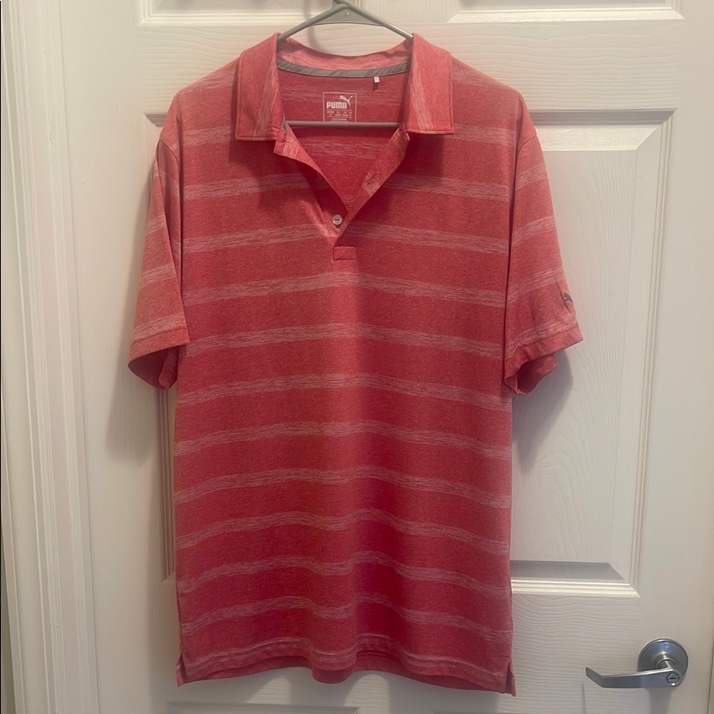 PUMA Men's Red Striped Polo Shirt